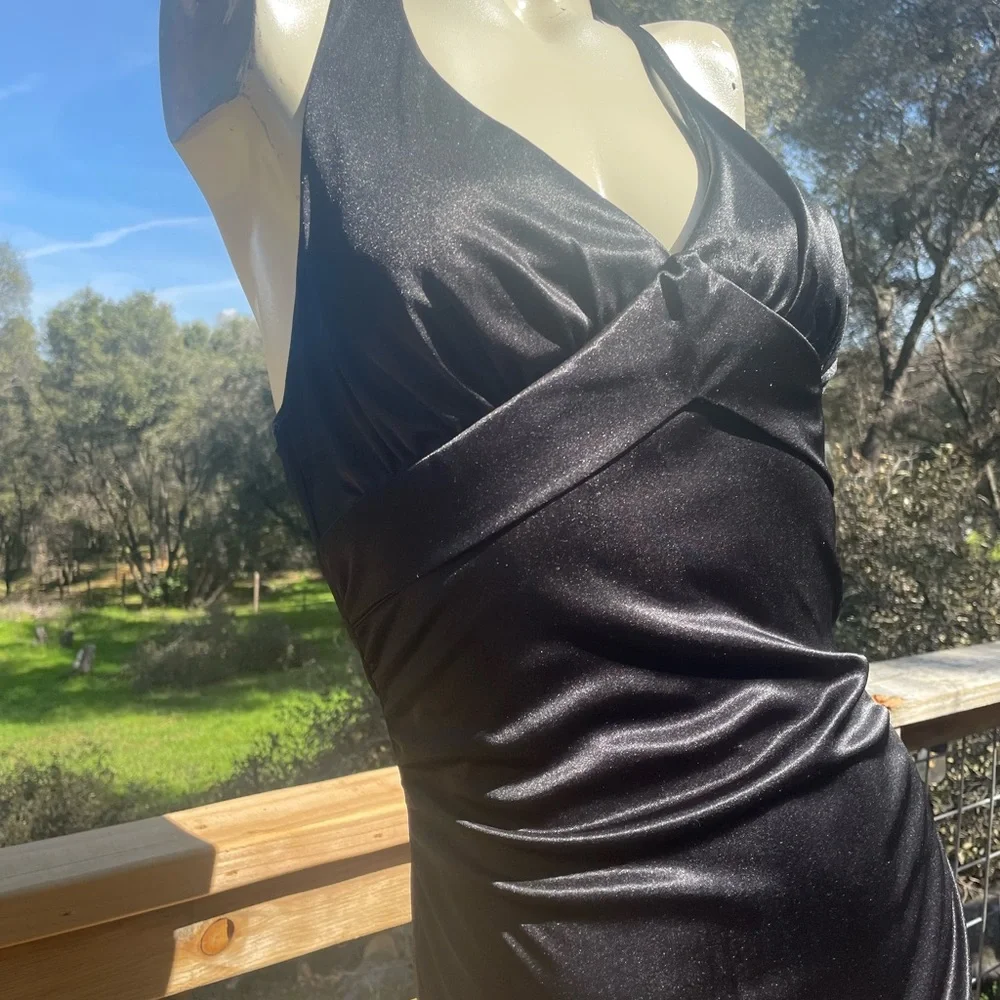 Vintage Y2K Elegant Black Halter Josh and Jazz Evening Gown - Picture 2 of 9